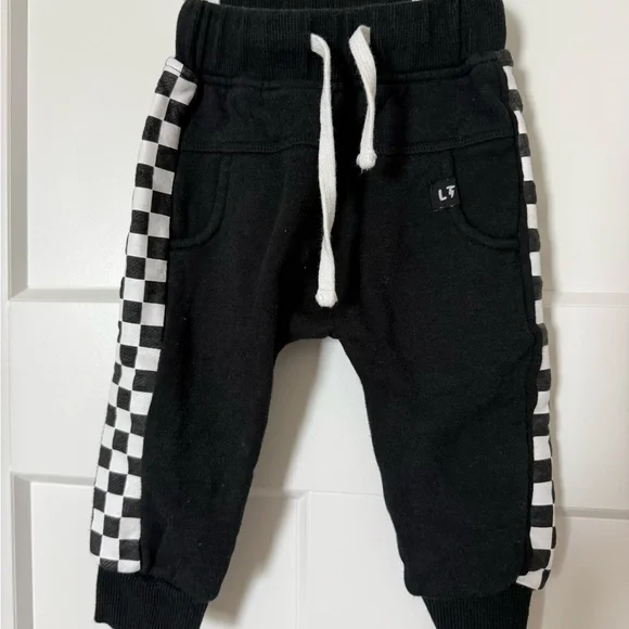 Little Trouble Black Checker Side-Stripe Kids Joggers - Picture 1 of 4